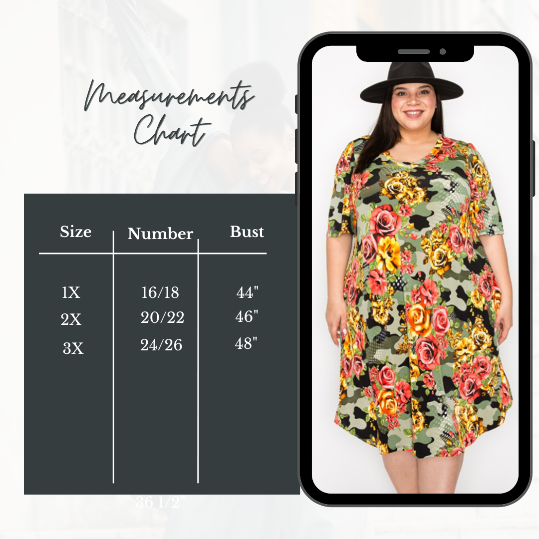 NEW! Green Camo/Roses Dress: 1X-3X