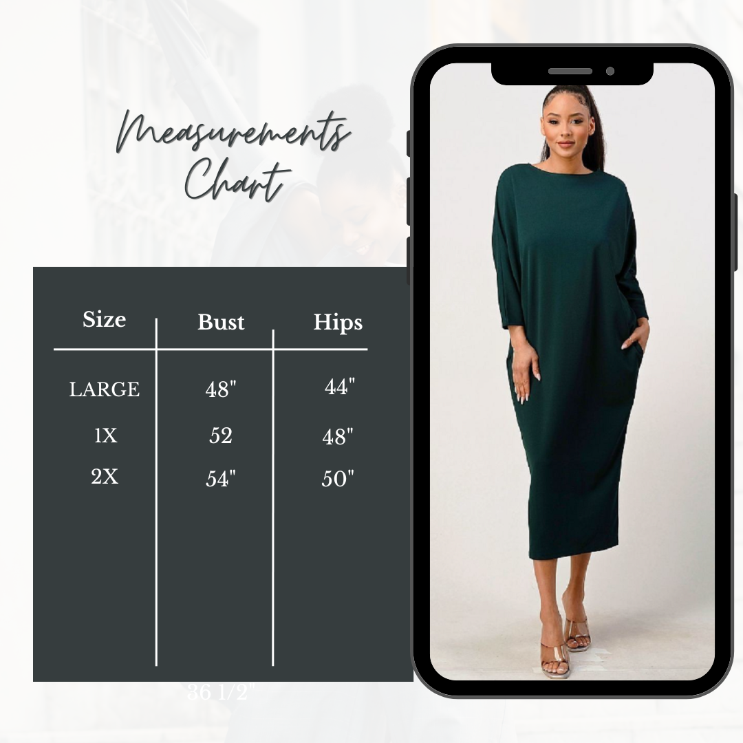 Green Dolman Sleeve Dress: 2X, FINAL SALE! Cannot Be Returned!