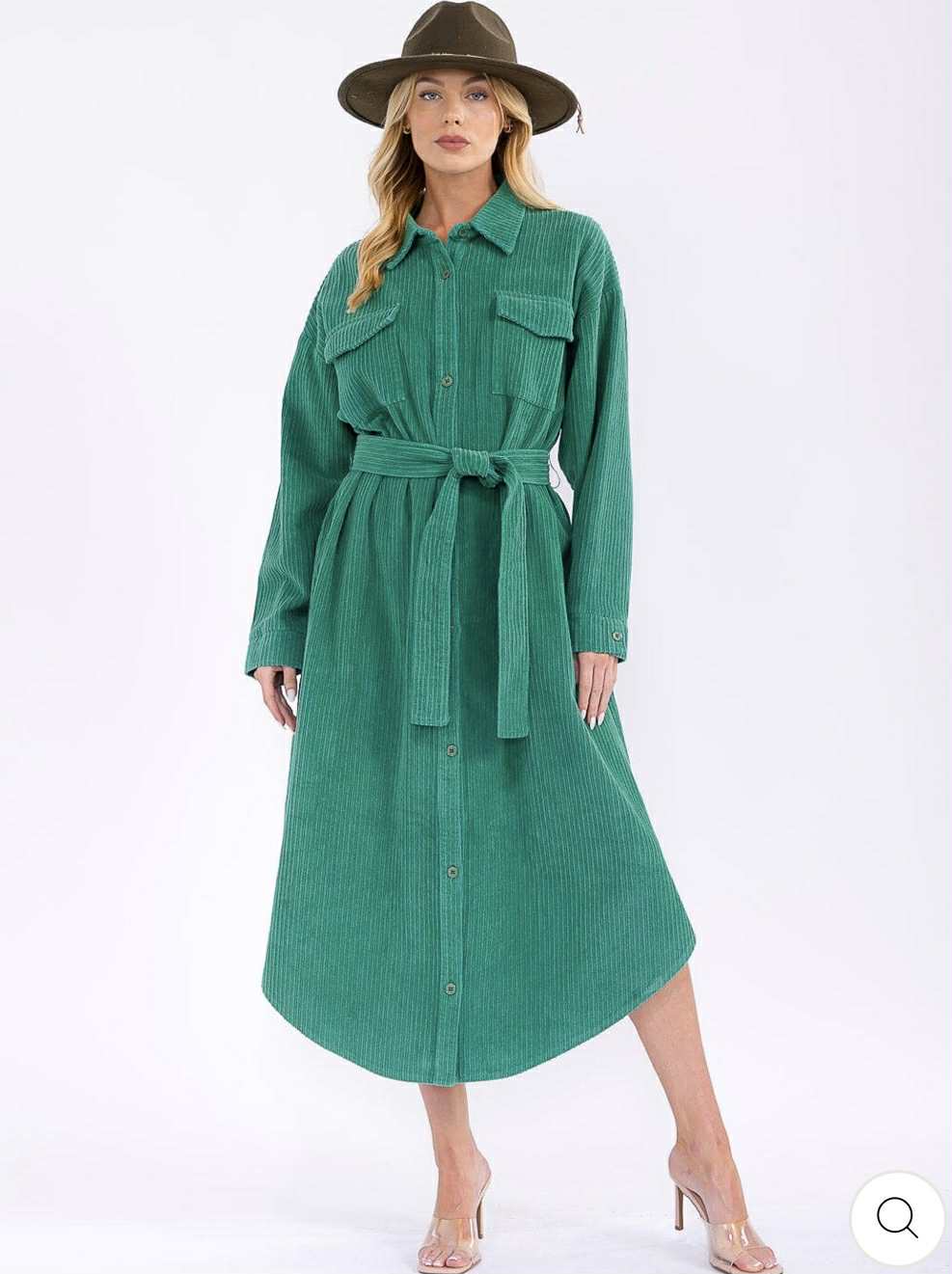 NEW! "Georgia"  "OVERSIZED" Green Corduroy Shirt Dress: S-L