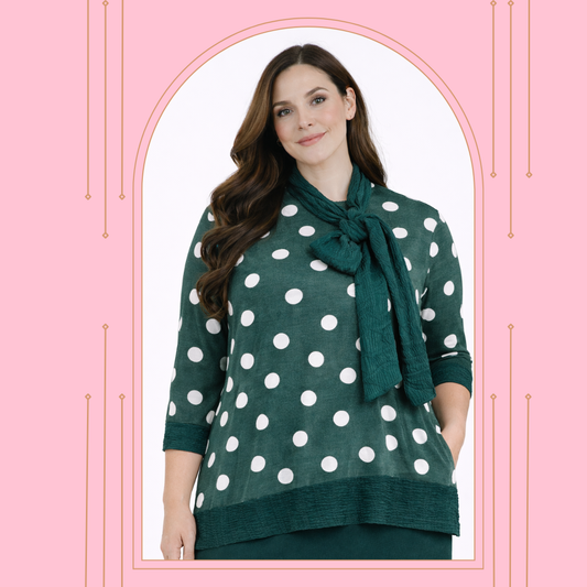 Green Polka Dot "Bow" Top: S-2X. FINAL SALE! Cannot Be Returned!