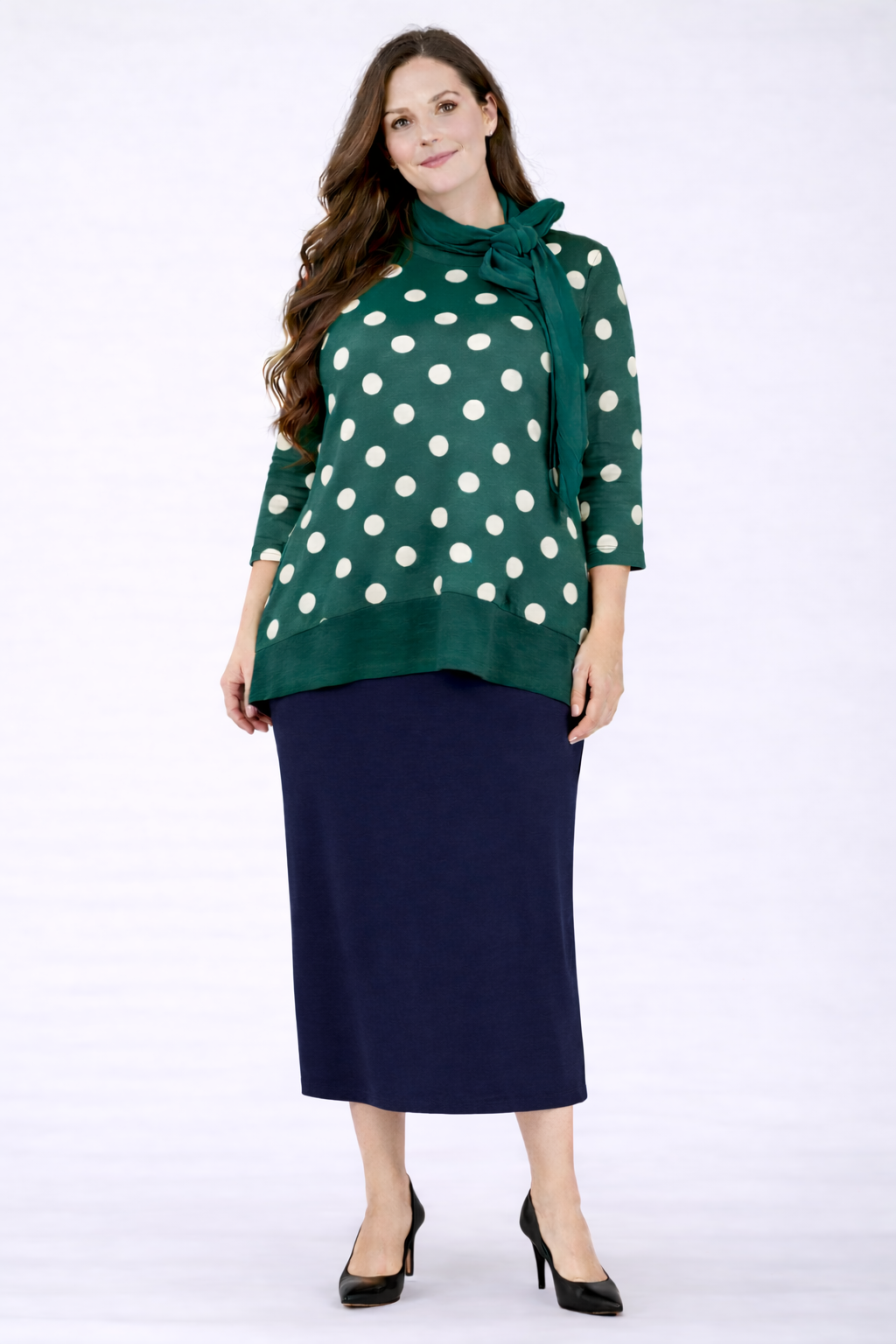 Green Polka Dot "Bow" Top: S-2X. FINAL SALE! Cannot Be Returned!