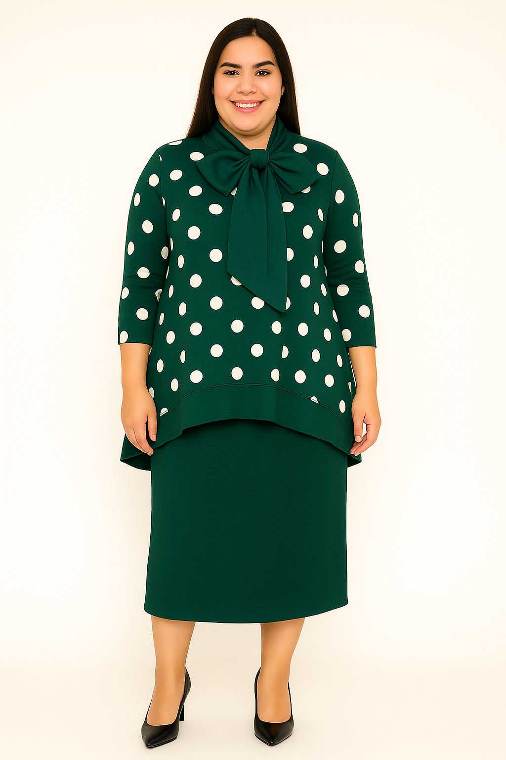 Green Polka Dot "Bow" Top: S-3X FINAL SALE! Cannot Be Returned!