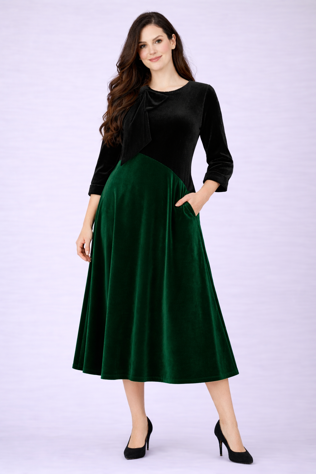 Green/Black Velvet Dress! M-3X. FINAL SALE! Cannot Be Returned!