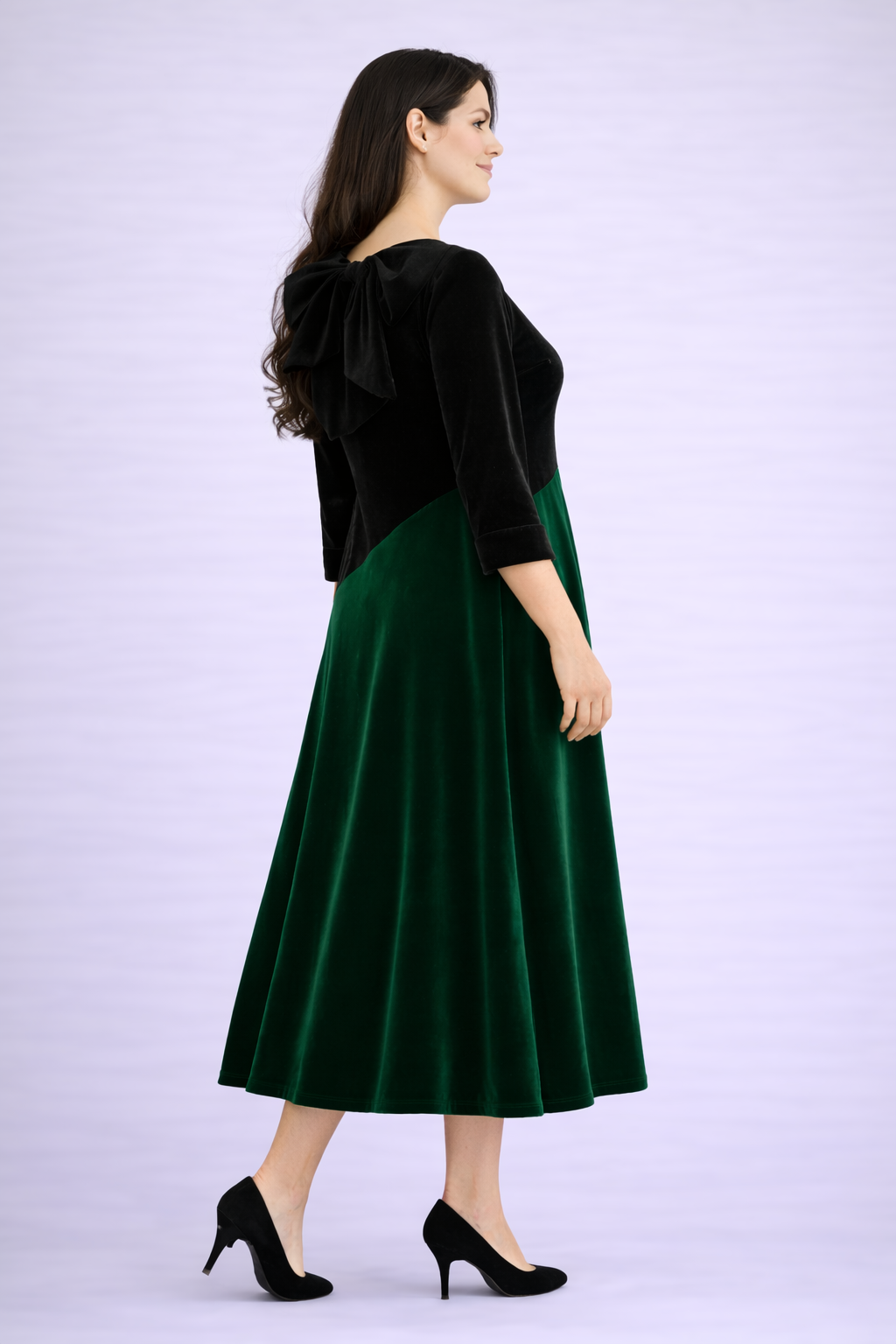 Green/Black Velvet Dress! M-3X. FINAL SALE! Cannot Be Returned!