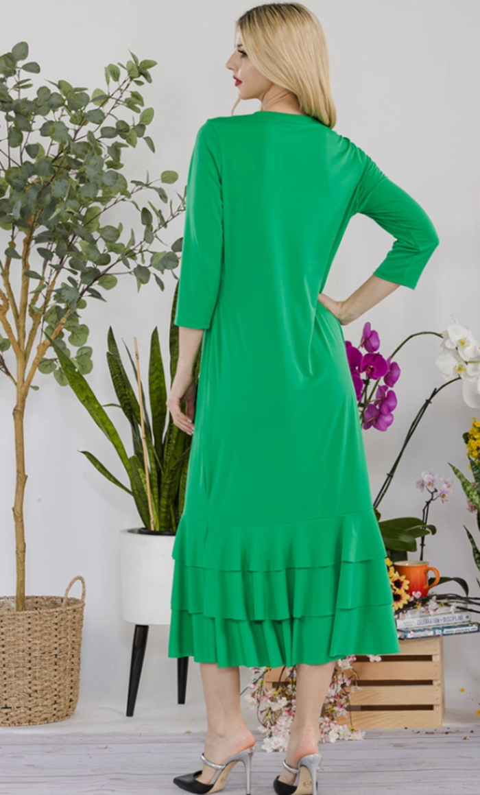 Kelly Green Ruffle Hem Dress: S-3X