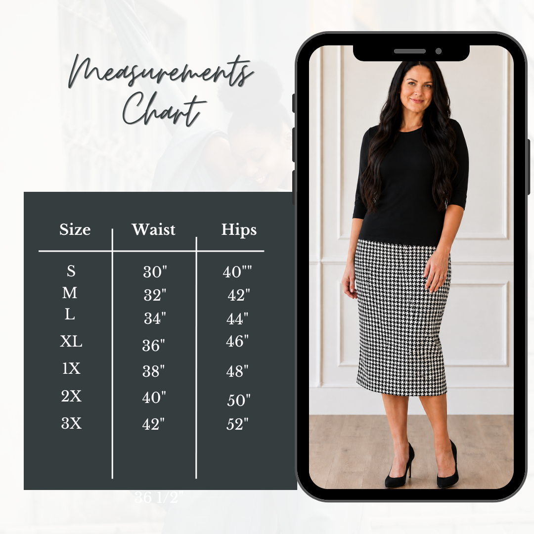 NEW! Black Velveteen Houndstooth Pencil Skirt: S-3X