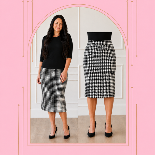 NEW! Black Velveteen Houndstooth Pencil Skirt: S-3X