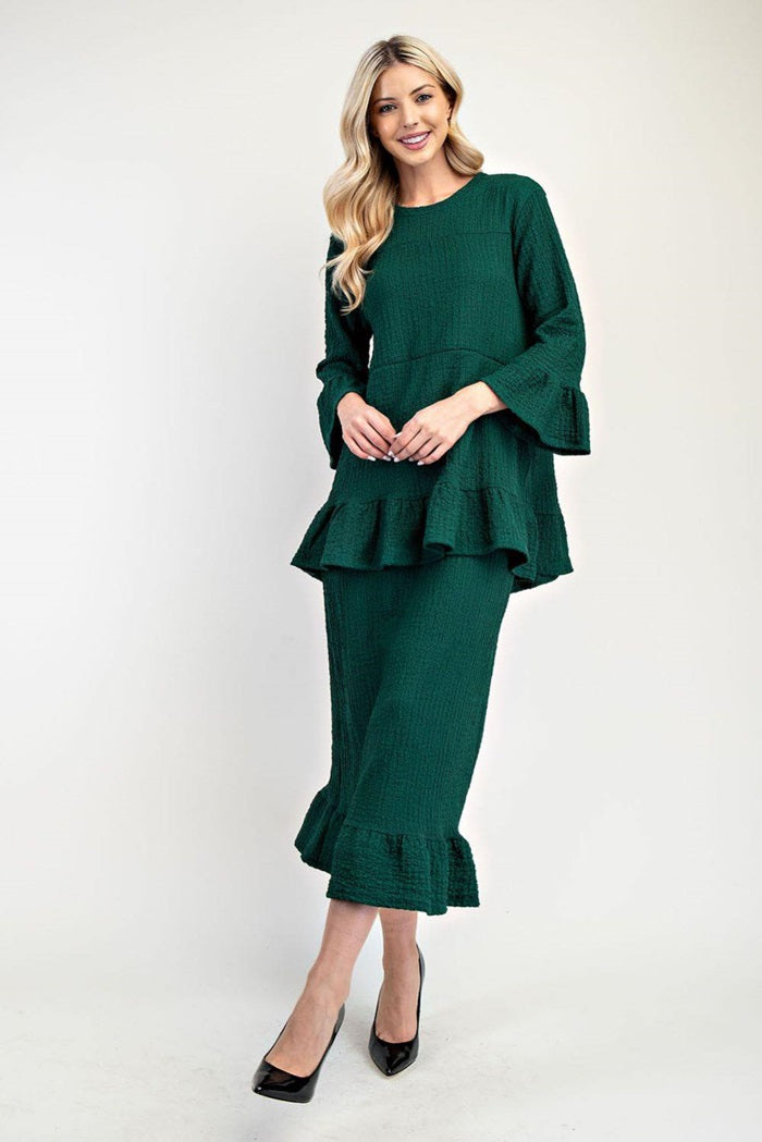 NEW! Dark Green  Ruffle Tiered Top: S-3X Best Selling!