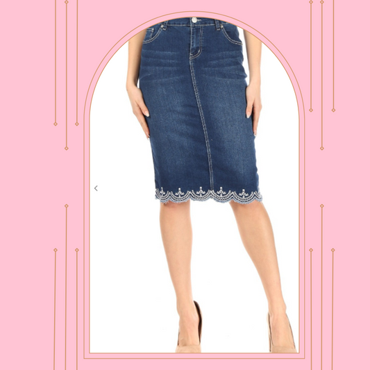 New! "Lacey Too" Midi Jean Skirt: S-3X