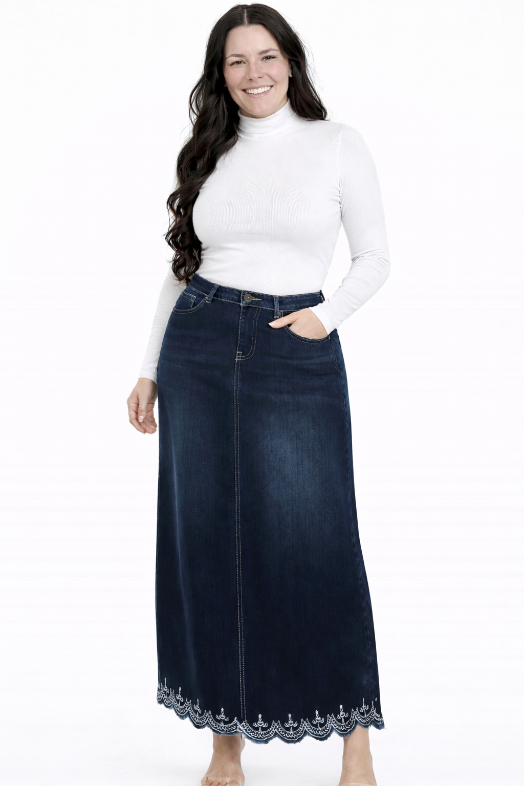 “ Lacey” (Elastic Waist) Maxi Denim Skirt: XS-5X. Arriving in Stock 4/20