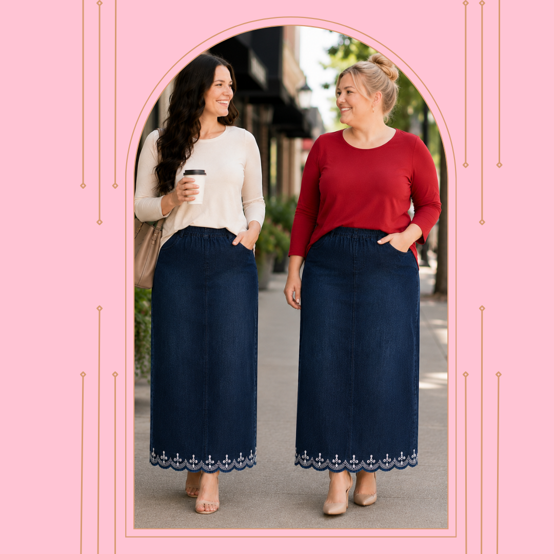 “ Lacey” (Elastic Waist) Maxi Denim Skirt: XS-5X.