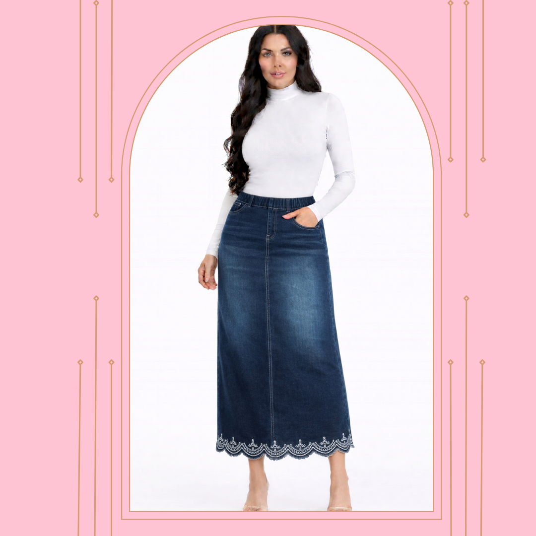 “Lacey” (Elastic Waist) Maxi Denim Skirt: S-M, XL & 3X  Best Selling! ( Can Be Returned For Size Exchange Only!)