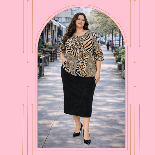 Leopard Print Ruffle Sleeve Top: 4X-5X FINAL SALE! Cannot Be Returned!