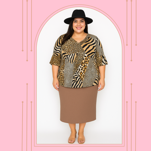NEW! Leopard Print Ruffle Sleeve Top: 3X-4X  Arriving in Stock: 9/18