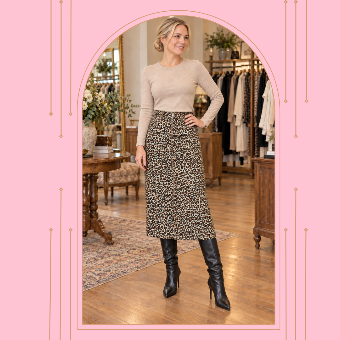 Leopard  #2 Jean Skirt: XS-S (Small print)  FINAL SALE! Cannot Be Returned!