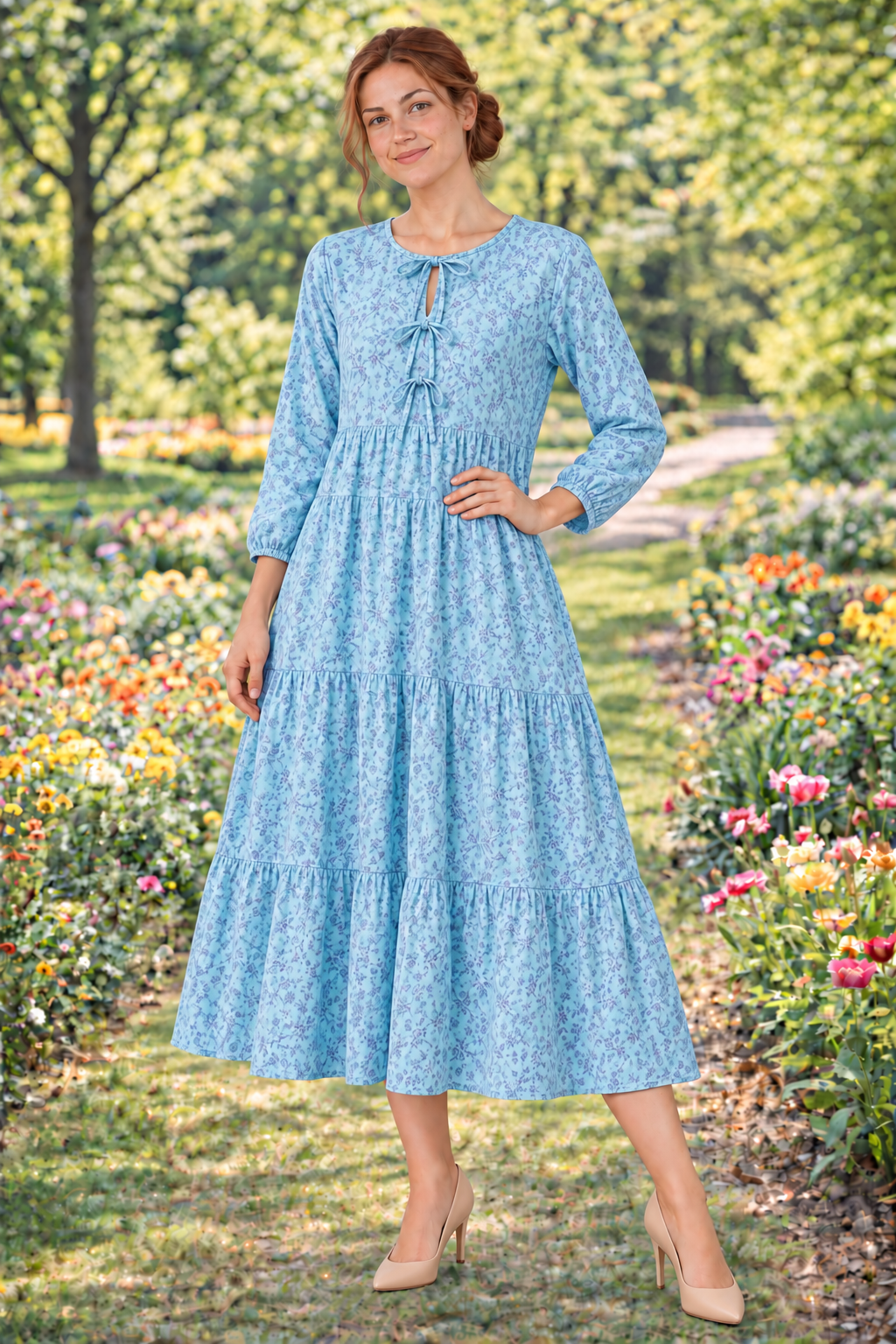 NEW! "Marissa" Sky Blue Floral Dress: S-3X