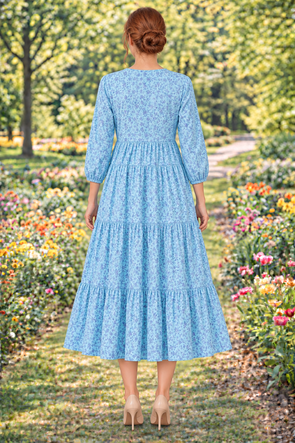 NEW! "Marissa" Sky Blue Floral Dress: S-3X