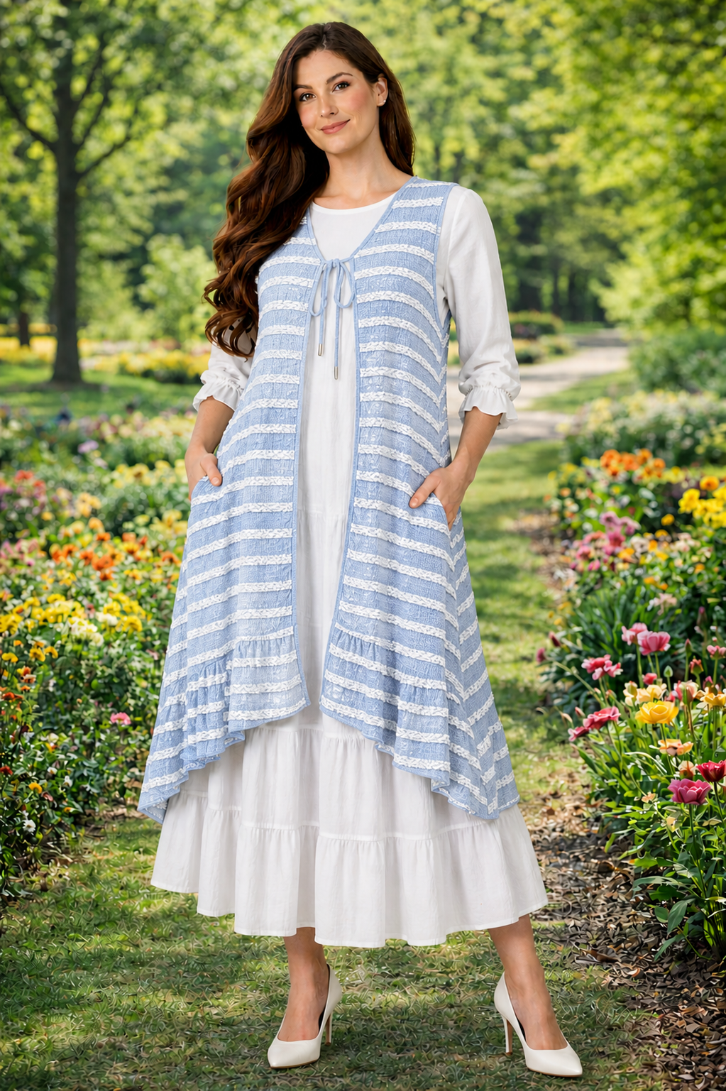 Pre-Order: NEW!  Blue Ruffle Vest! Misses & Plus (Arrives in Stock: late May)