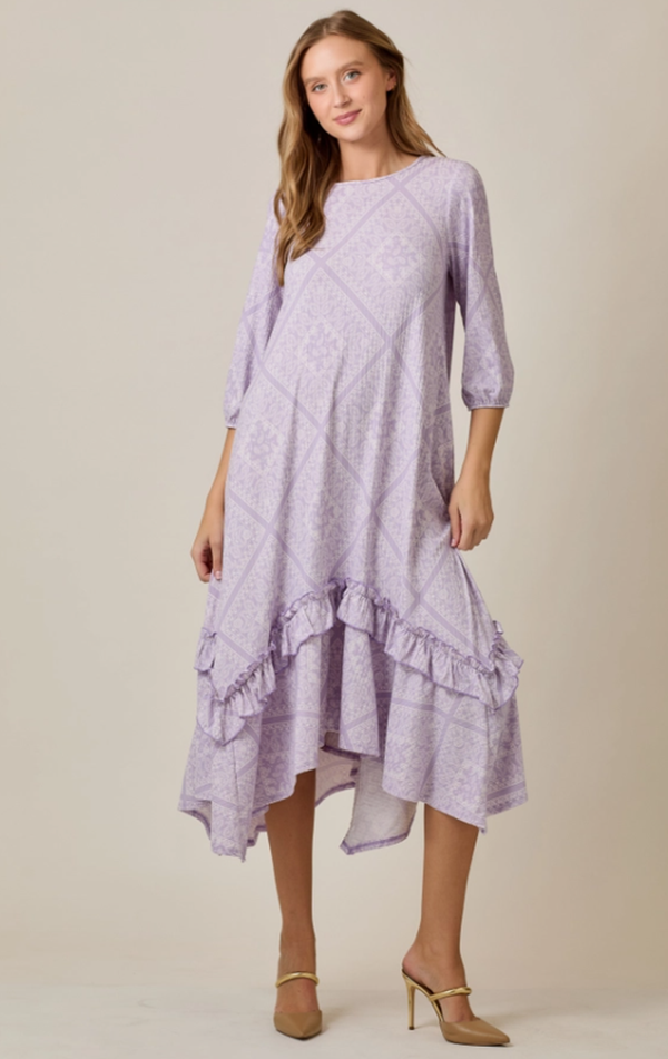 NEW!  Pre-Order: Lilac Print Dress: S-3X  Arriving in stock: 5/15