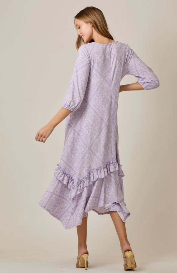 NEW!  Pre-Order: Lilac Print Dress: S-3X  Arriving in stock: 5/15