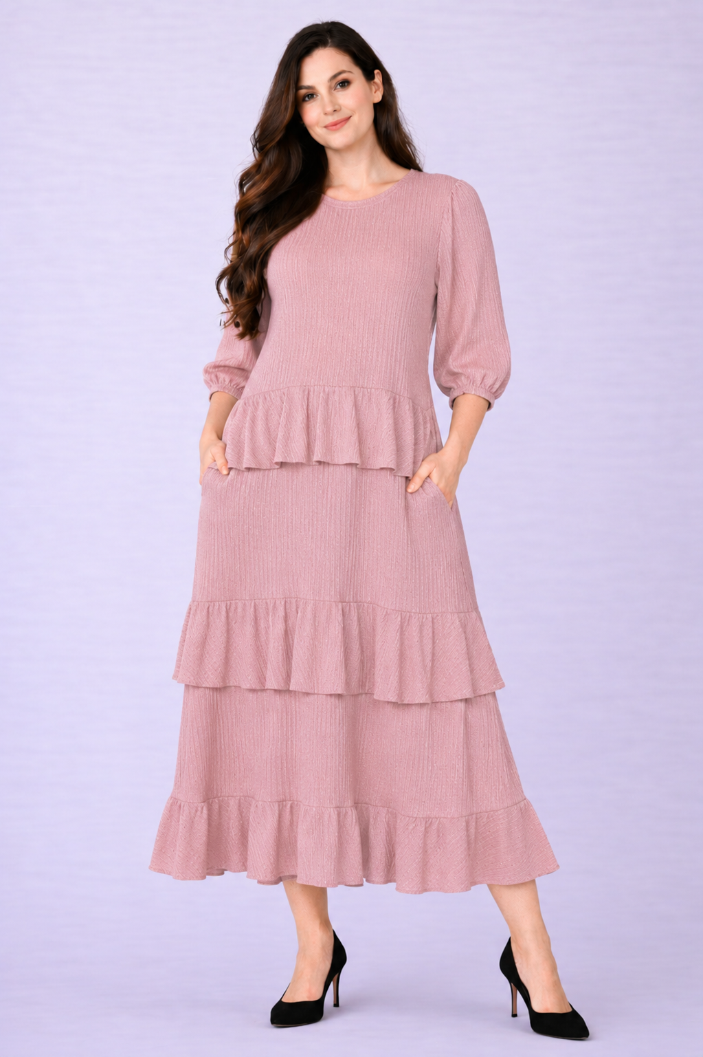NEW! "Mandy" Mauve Ruffle Dress: Medium