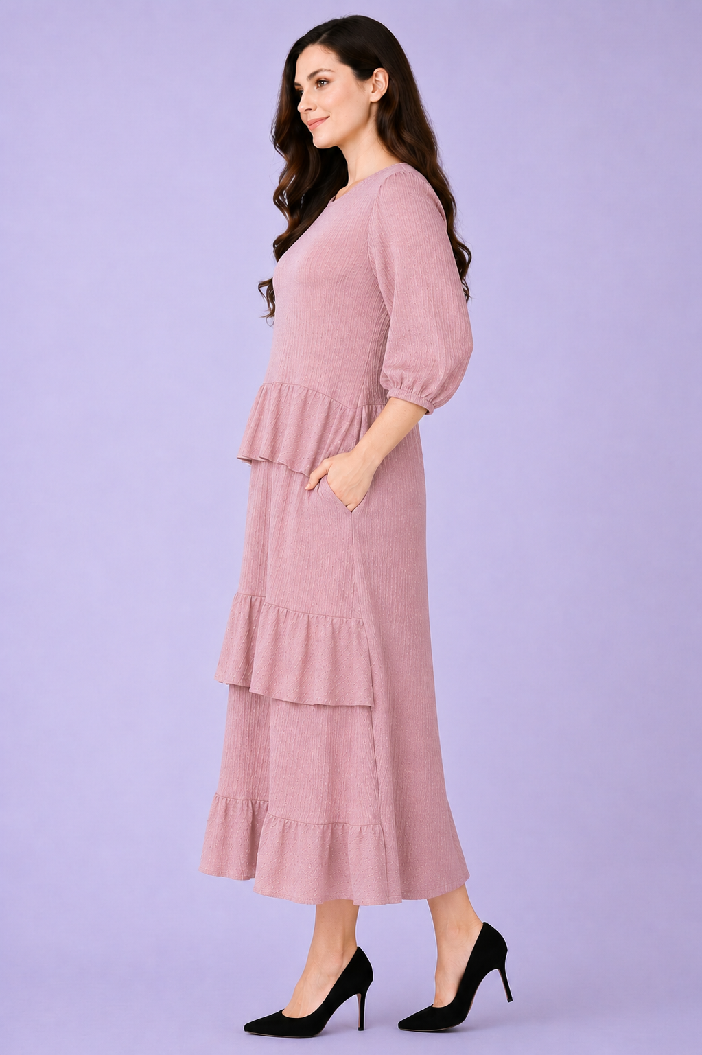 NEW! "Mandy" Mauve Ruffle Dress: Medium