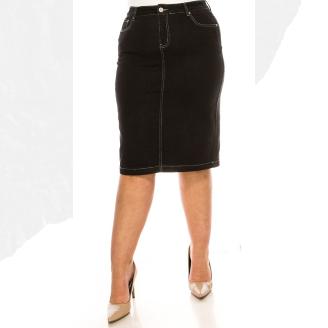 NEW!  BLACK "Michelle" Denim Skirt S-3X