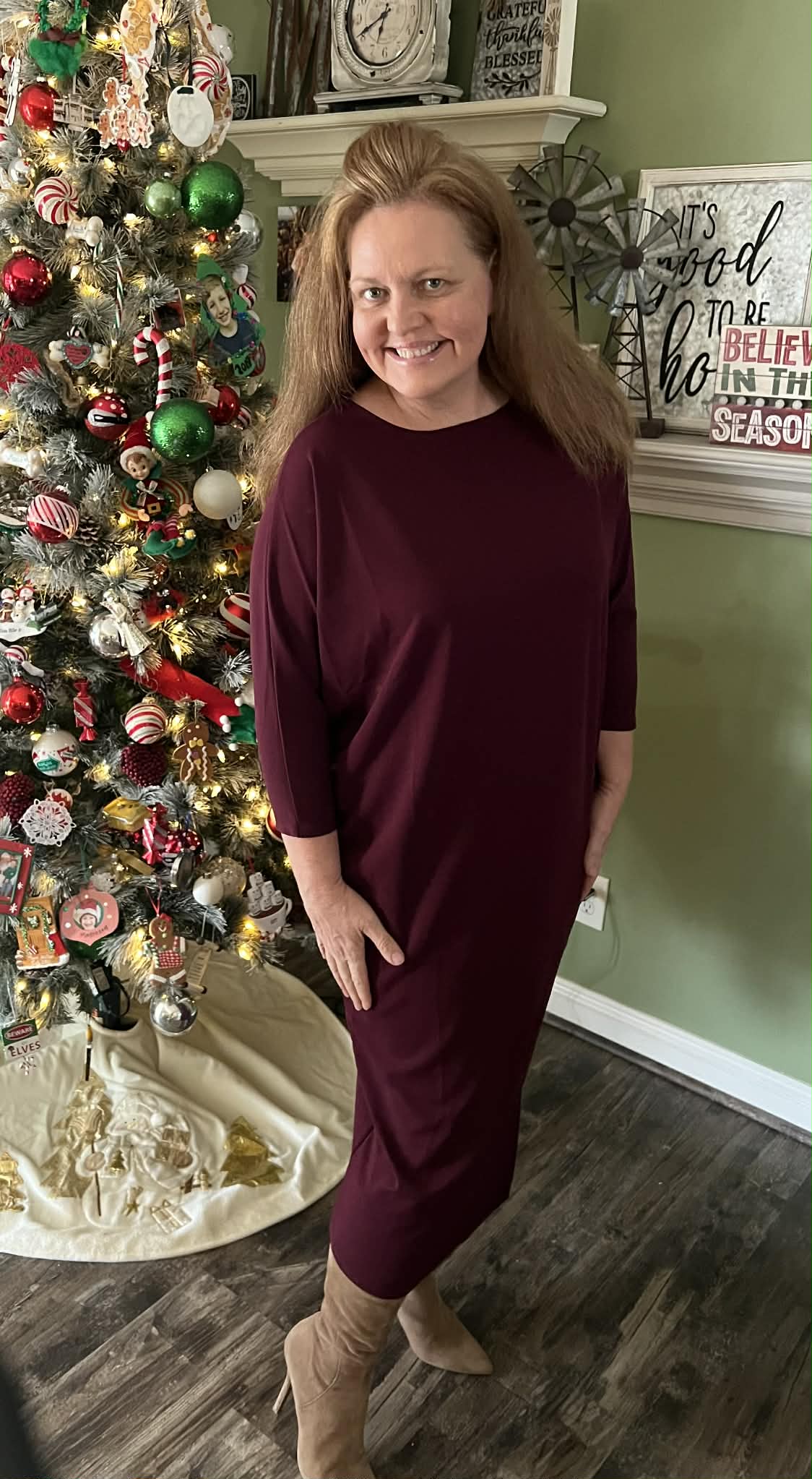 Burgundy Dolman Sleeve Dress: L & 1X. FINAL SALE! Cannot Be Returned!