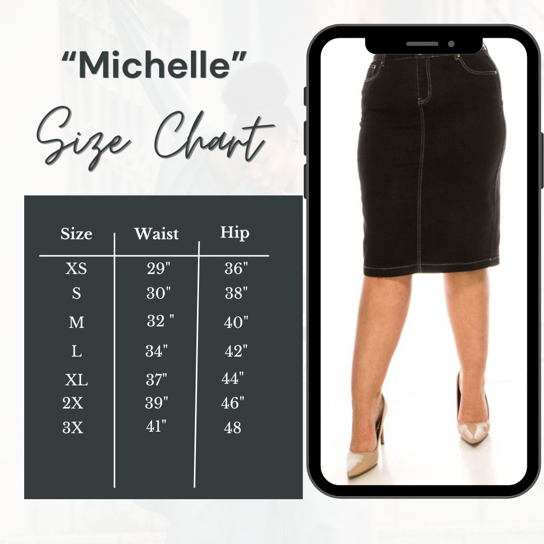 NEW!  BLACK "Michelle" Denim Skirt S-3X