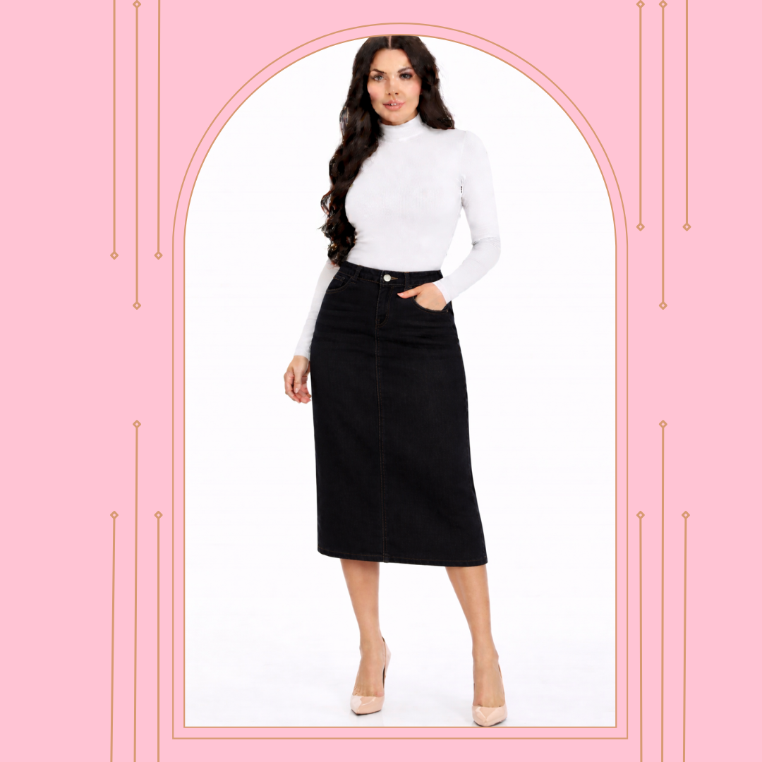 BLACK "Michelle" Denim Skirt S-3X