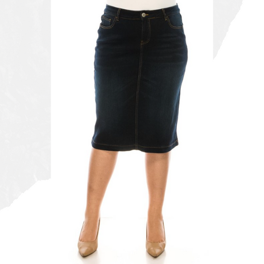 NEW! "Monica" Dark Indigo Jean Skirt: S-3X