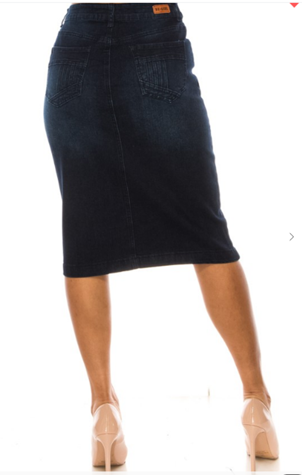 NEW! "Monica" Dark Indigo Jean Skirt: S-3X