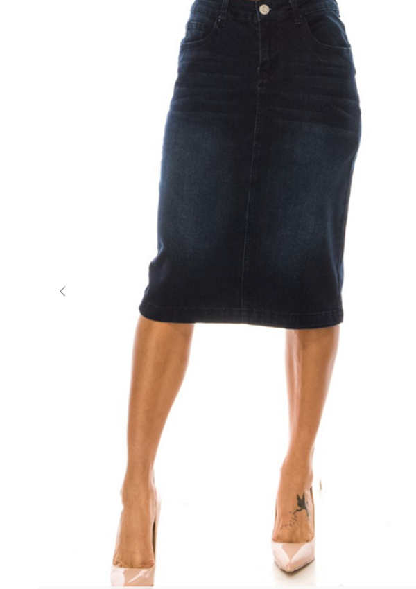 NEW! "Monica" Dark Indigo Jean Skirt: S-3X