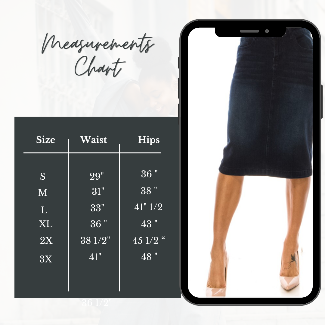 NEW! "Monica" Dark Indigo Jean Skirt: S-3X