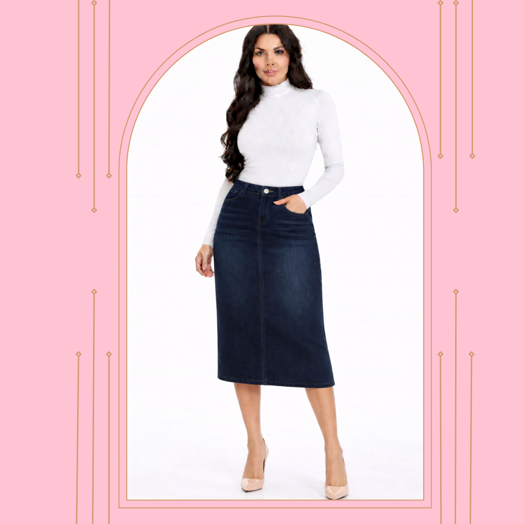 "Monica" Dark Indigo Jean Skirt: S-3X