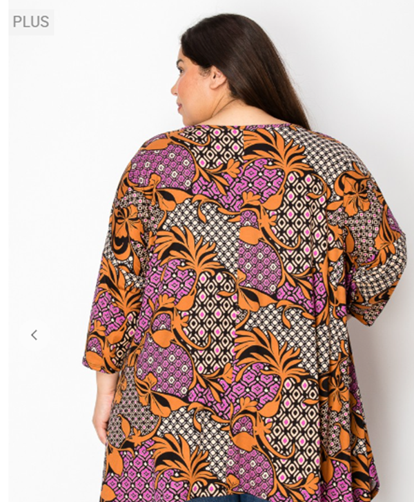 NEW! Multi-Print Top With Side Drape: 1X-3X  Arriving In Stock: 2/21