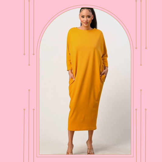 Mustard Dolman Sleeve Dress: Large , FINAL SALE! Cannot Be Returned!