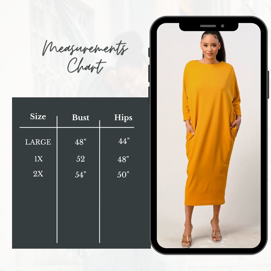 Mustard Dolman Sleeve Dress: Large , FINAL SALE! Cannot Be Returned!
