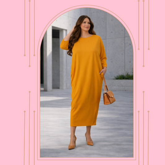 Mustard Dolman Sleeve Dress: Large , FINAL SALE! Cannot Be Returned!