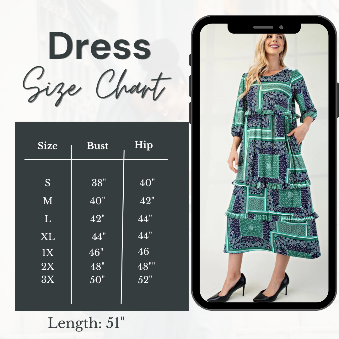 PATCHWORK MIDI DRESS WITH POCKETS : Navy/Green Paisley : S-1X