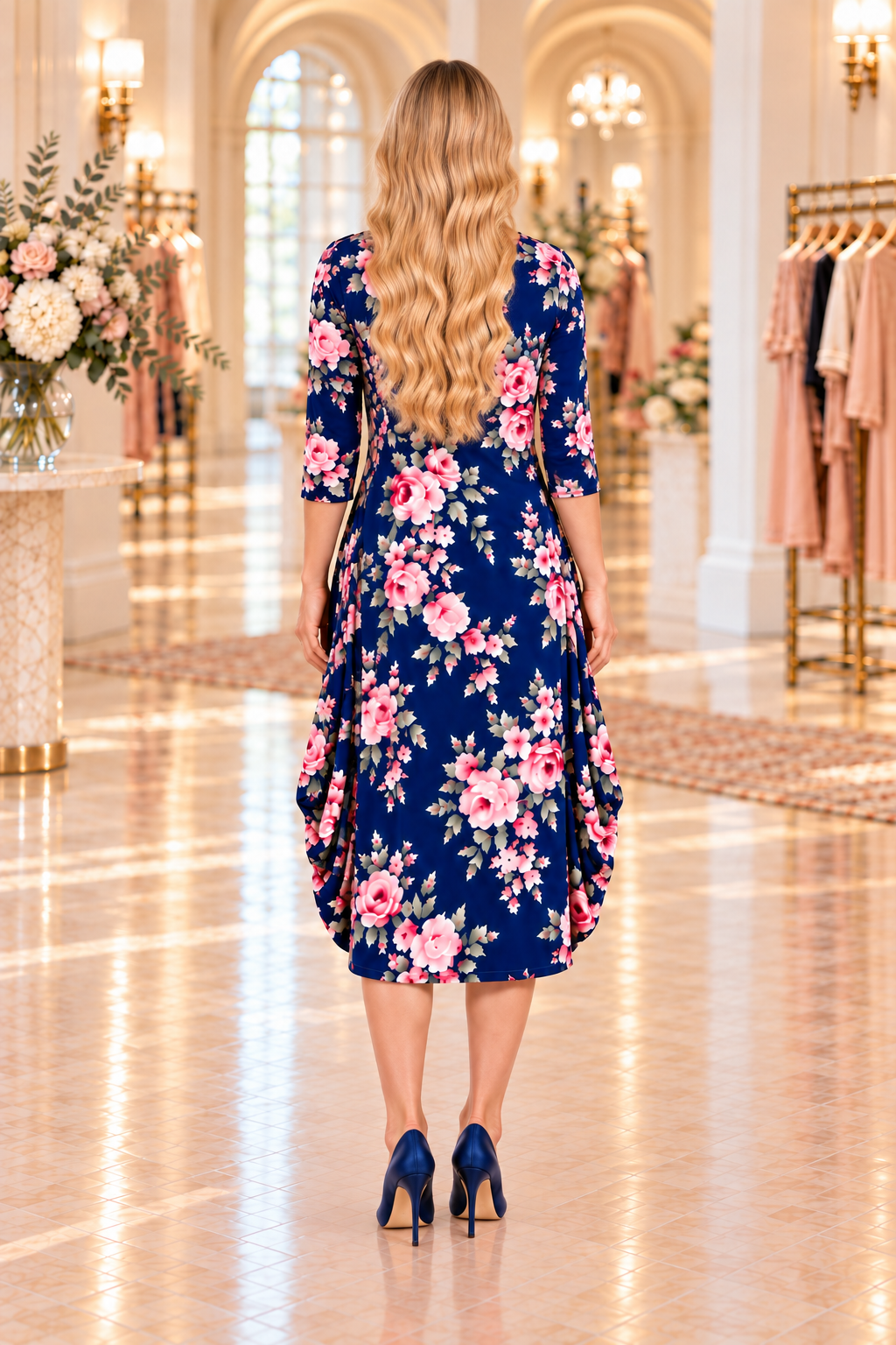 NEW! "Carolina" Navy/Roses Floral Print Dress: S-XL (Generous Fit!)