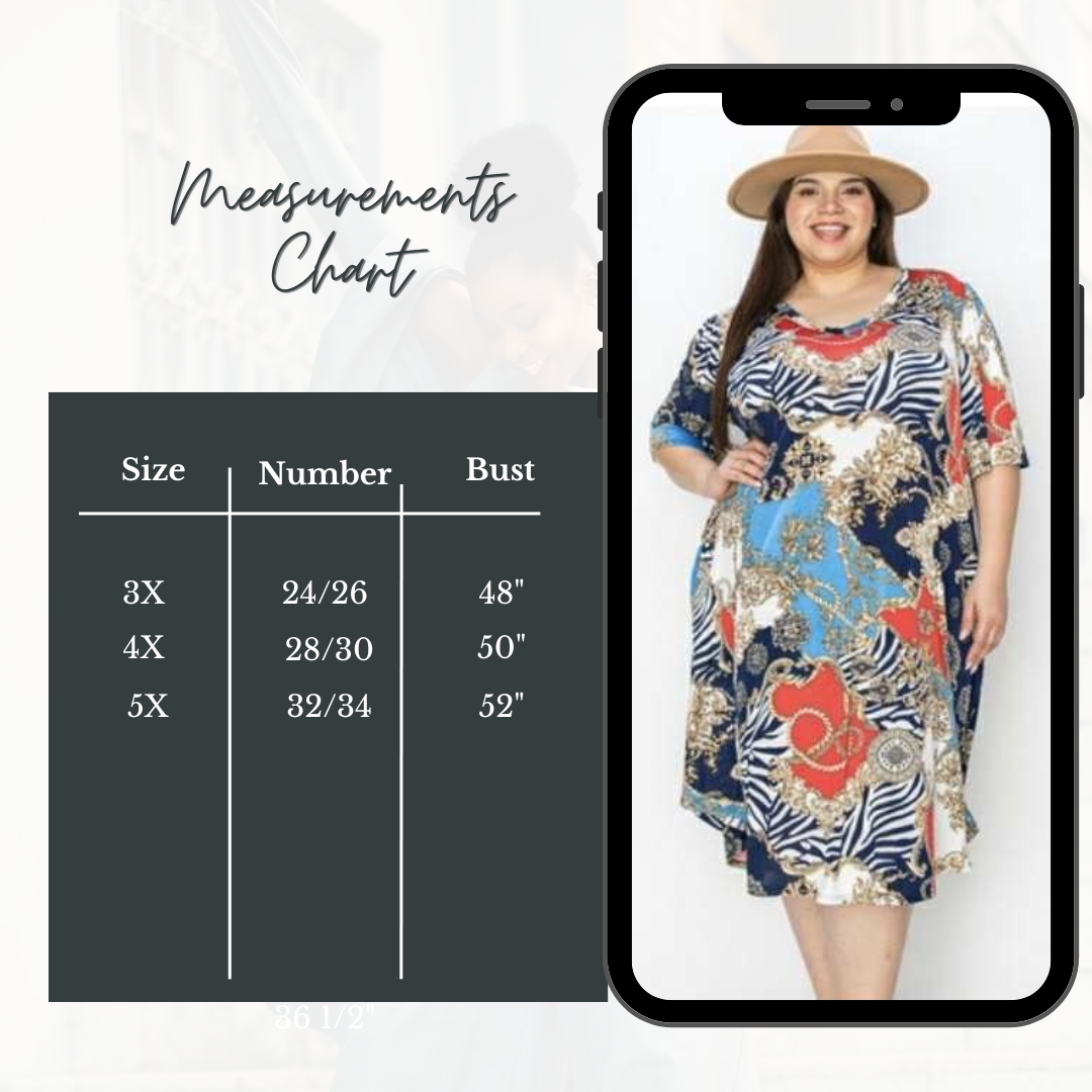 NEW! Navy Multi Print Ex-Plus Dress: 3X-5X