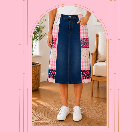 NEW! Pink Patchwork Jean Skirt: S-3X
