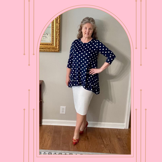 NEW! Navy Polka Dot Top: S-3X