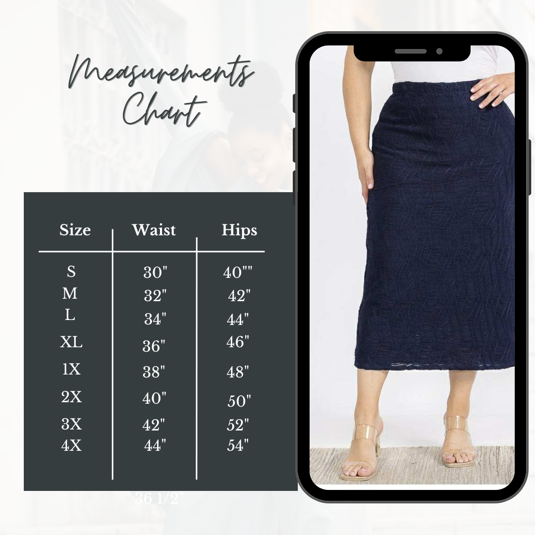 NEW! Navy 35" Textured Skirt: S-4X  Arriving in Stock: 9/2