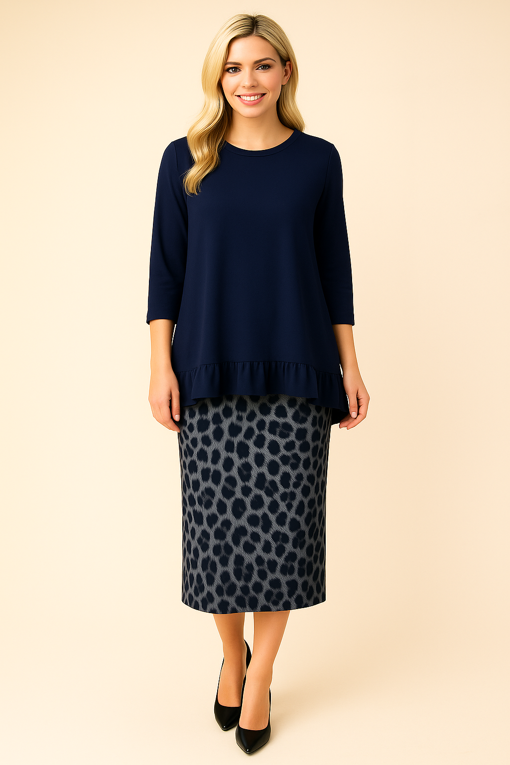 NEW! Navy Ruffle Tunic Top: S-3X