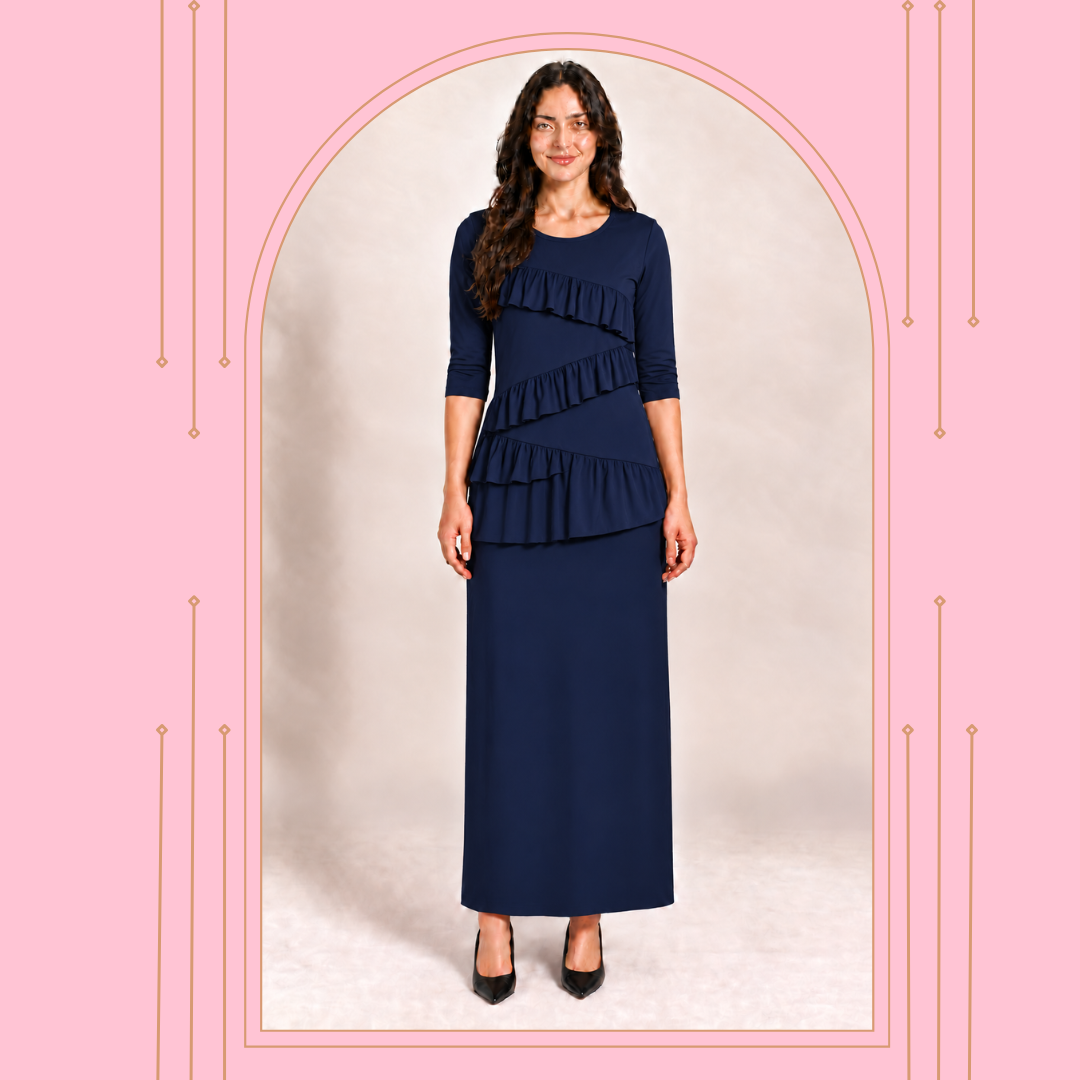 Dark Navy "Flounce' Top: S & M (FINAL SALE! Cannot Be Returned!)