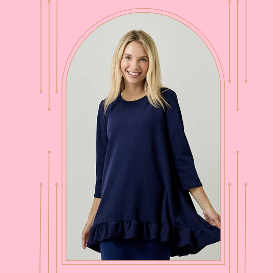 NEW! Navy Ruffle Tunic Top: S-3X  Arriving In Stock: 9/18
