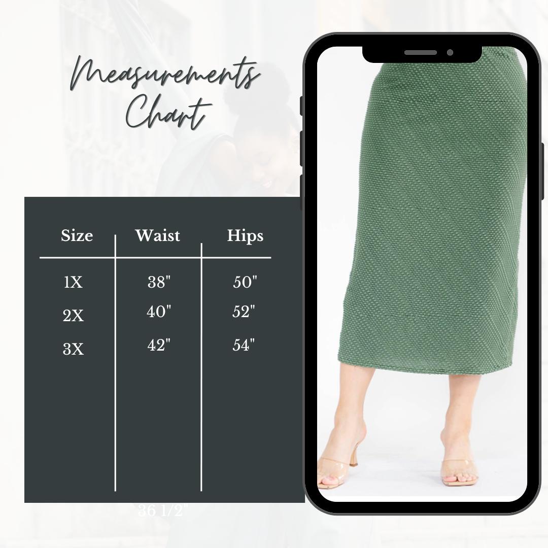 NEW! Olive (“Chenille “) Texture Knit Skirt: 1X-3X