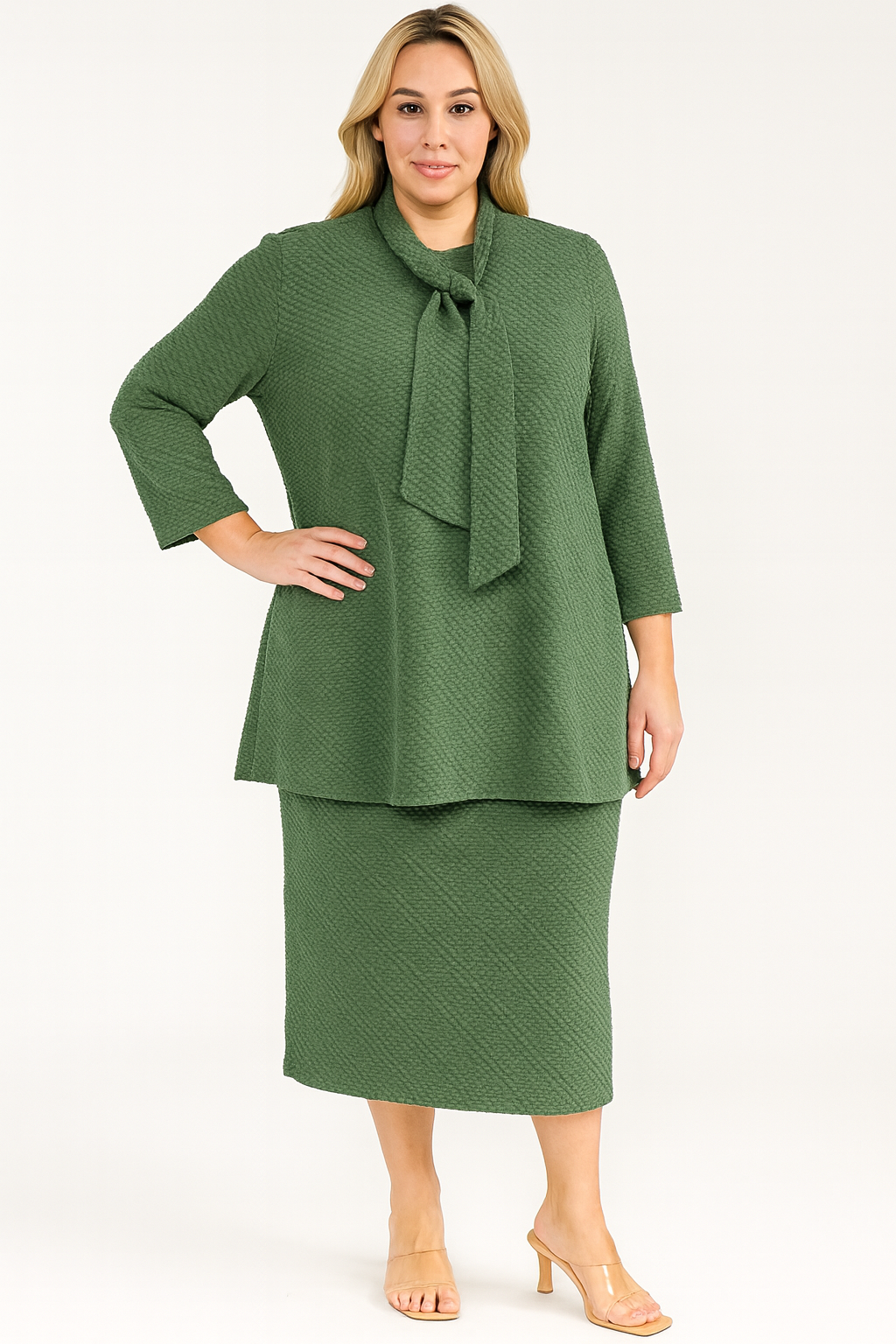 New! Olive (“Chenille” ) Textured Top: 1X -3X